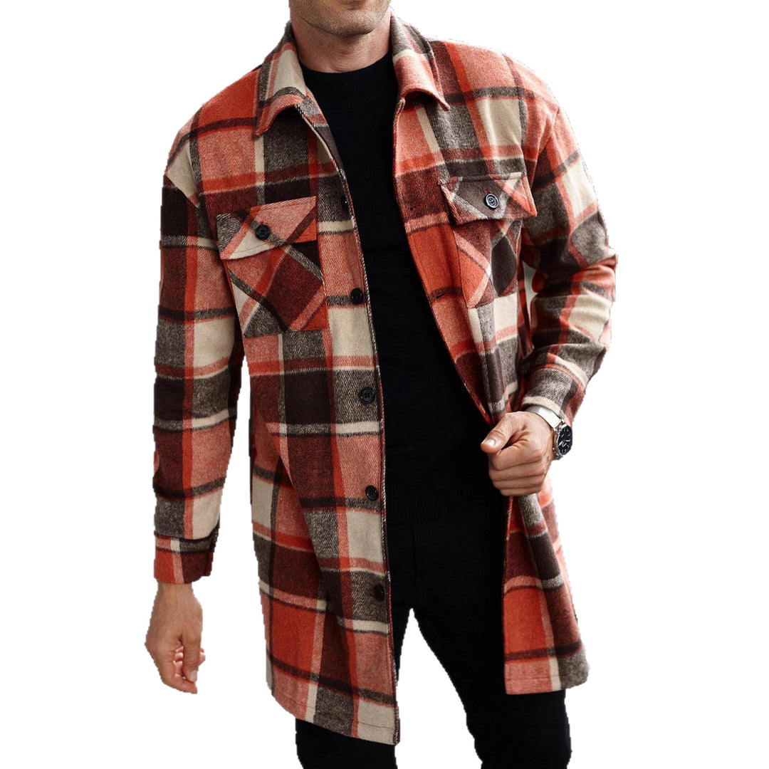 Herren nan kariertes Longline-Überhemd mit aufgesetzten Brusttaschen und Knopfleiste Drune