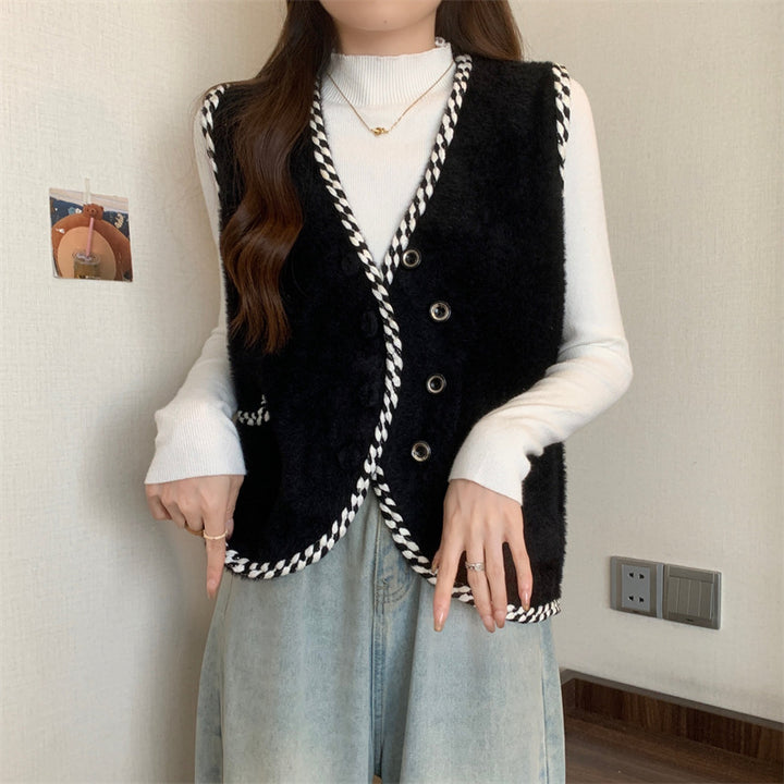 Damen Weste mit geflochtenen Akzenten und Knopfdetails Drune