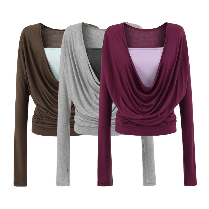 Damen lässiges Langarmshirt mit raffiniertem Drapierungsdesign Drune
