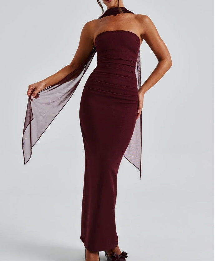 Damen Langabendkleid mit elegantem schulterfreiem Design und sanften Rüschen Drune