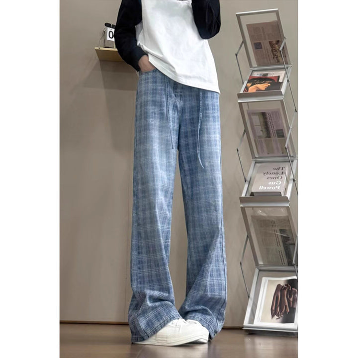 Damen weit geschnittene Karottenhose mit modernem Karo-Design Drune