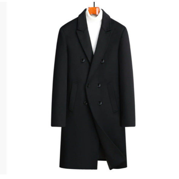 Herren eleganter Wollmantel mit doppelter Knopfleiste und dekorativem Revers Drune