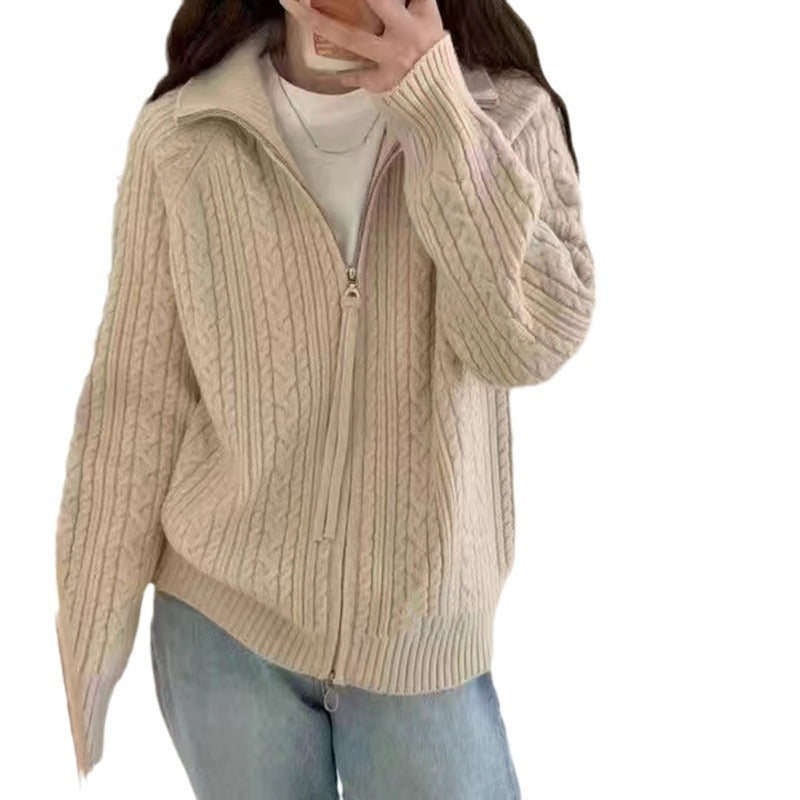 Damen Grobstrickjacke mit hochschließendem Reißverschluss und strukturiertem Muster Drune