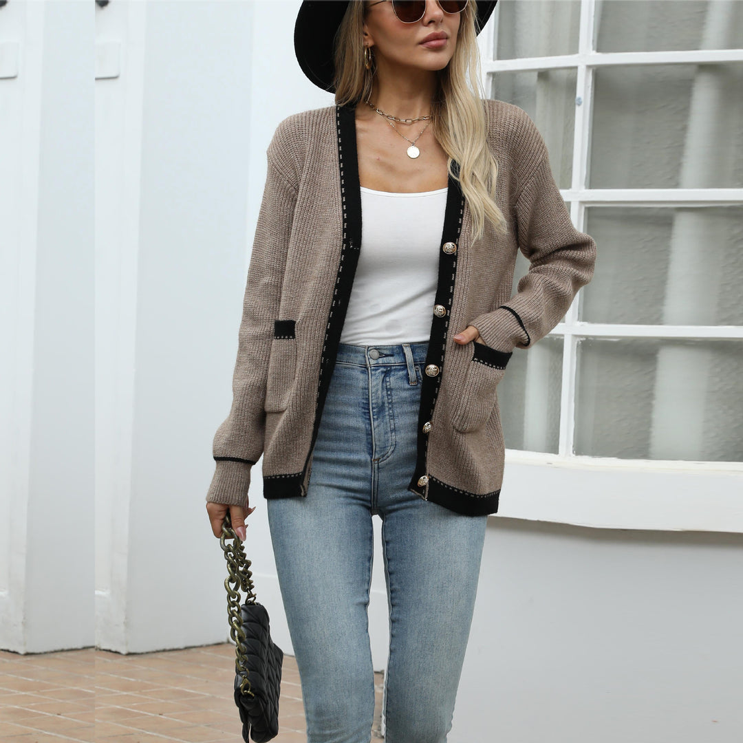 Damen Strickjacke mit dekorativen Knopfdetails und kontrastierendem Muster Drune