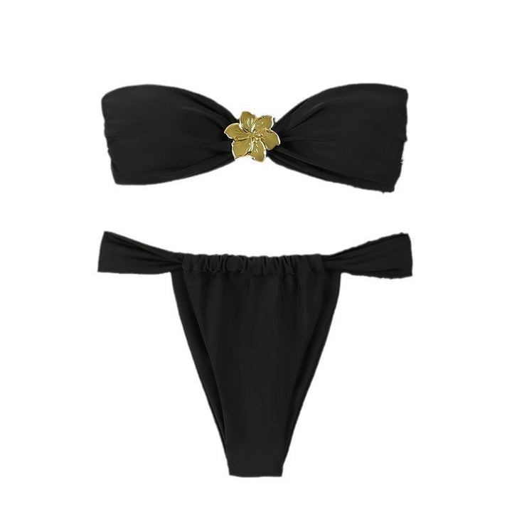 Damen Bandeau-Bikini mit schimmerndem Blumenakzent Drune