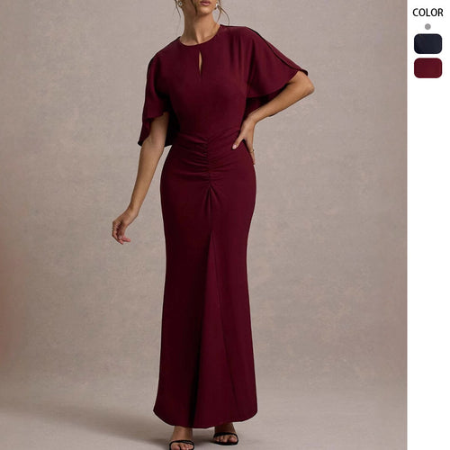 Damen Elegantes Maxikleid mit fließendem Schnitt und dramatischen Ärmeln Drune