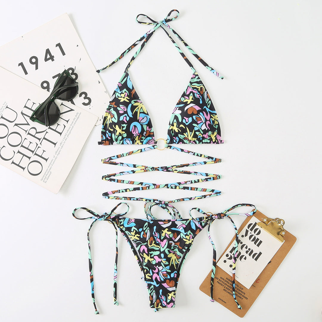 Damen Triangel-Bikini-Set mit verstellbaren Trägern und floralem Design Drune