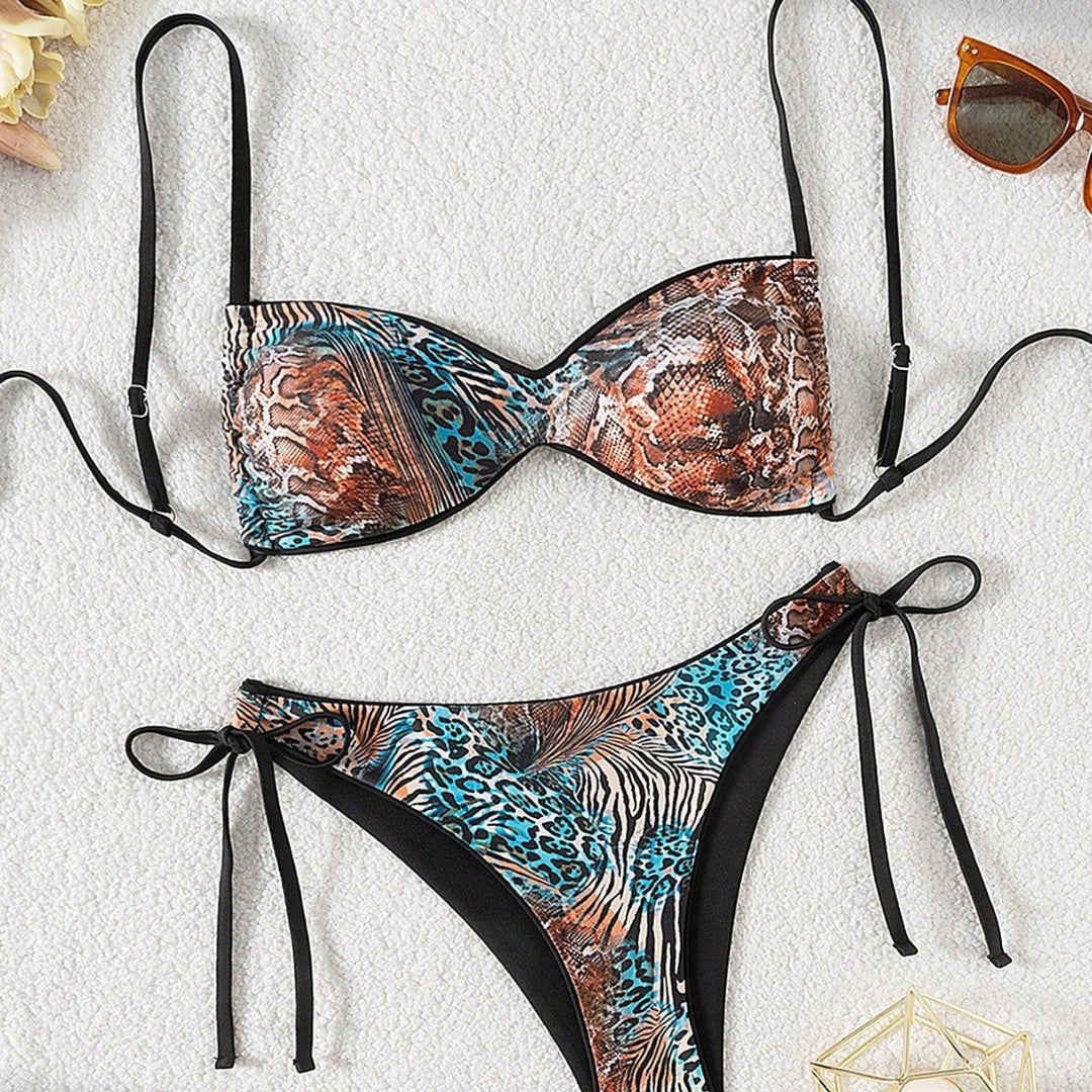Damen Push-Up Bikini mit elegantem Animal-Print und verstellbaren Trägern Drune