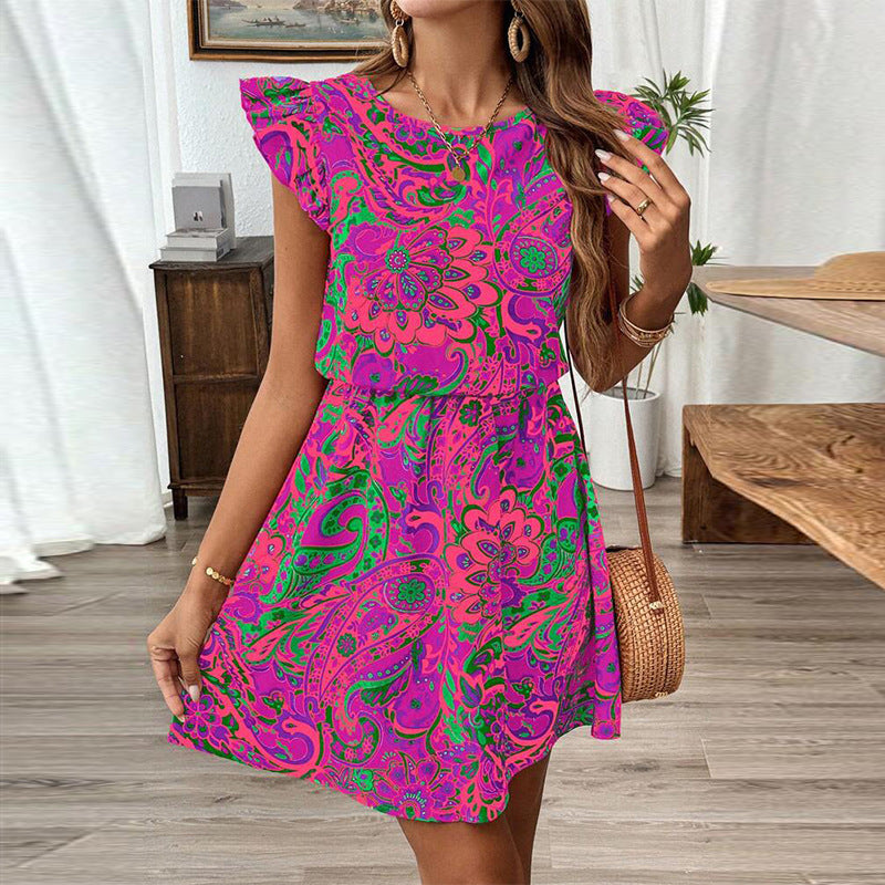 Damen Minikleid mit Rüschendetails und floralen Mustern Drune