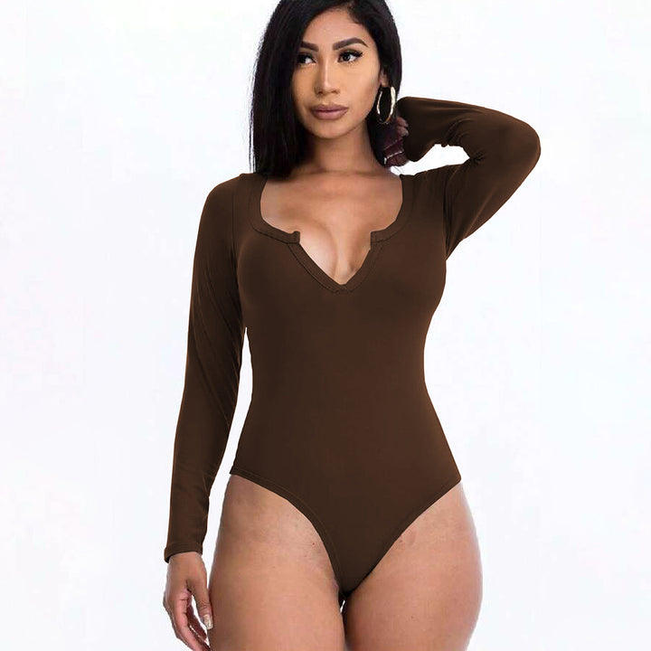 Damen Body mit tiefem V-Ausschnitt und langem Arm Drune
