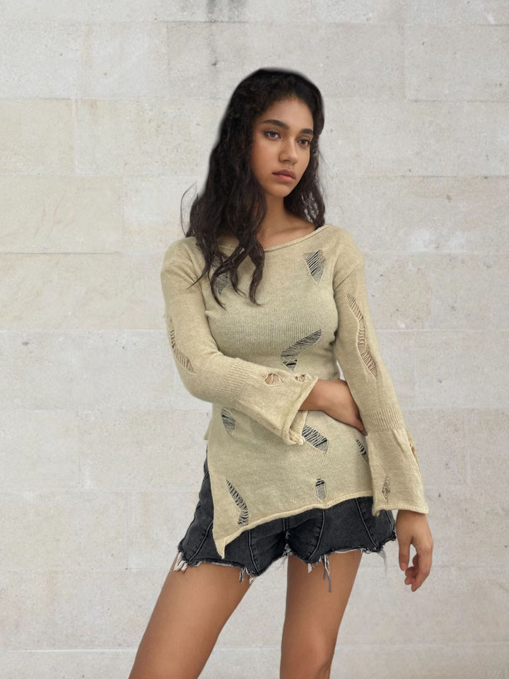 Damen modisches Oberteil mit strukturierten Cut-Outs und Ärmeln im Boller-Look Drune
