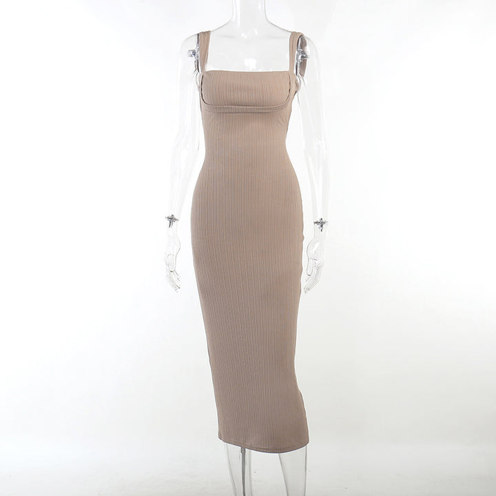 Damen Elegantes Midikleid mit gerafftem Oberteil und markantem Rechtecksausschnitt Drune