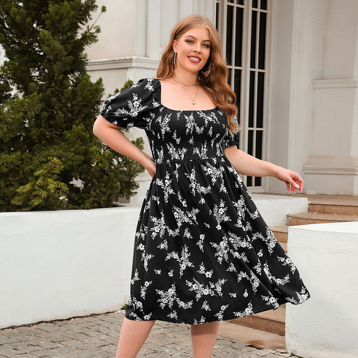 Damen Sommerliches Maxikleid mit romantischem Blumenmuster und Puffärmeln Drune