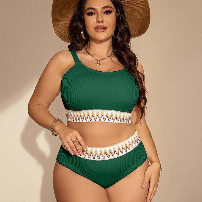 Damen Crop-Top Bikini-Set mit hohem Bund und dekorativem Muster Drune