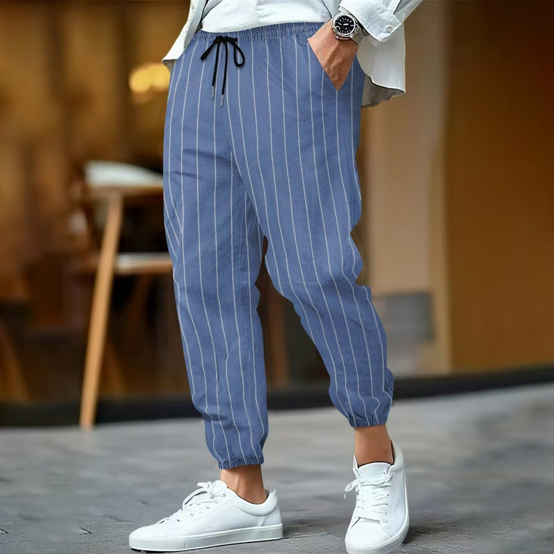 Damen lässige Streifenhose mit elastischem Bund und seitlichen Eingrifftaschen Drune