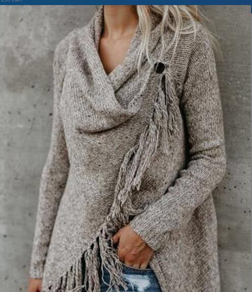 Damen gemütlicher Poncho mit Fransen Drune