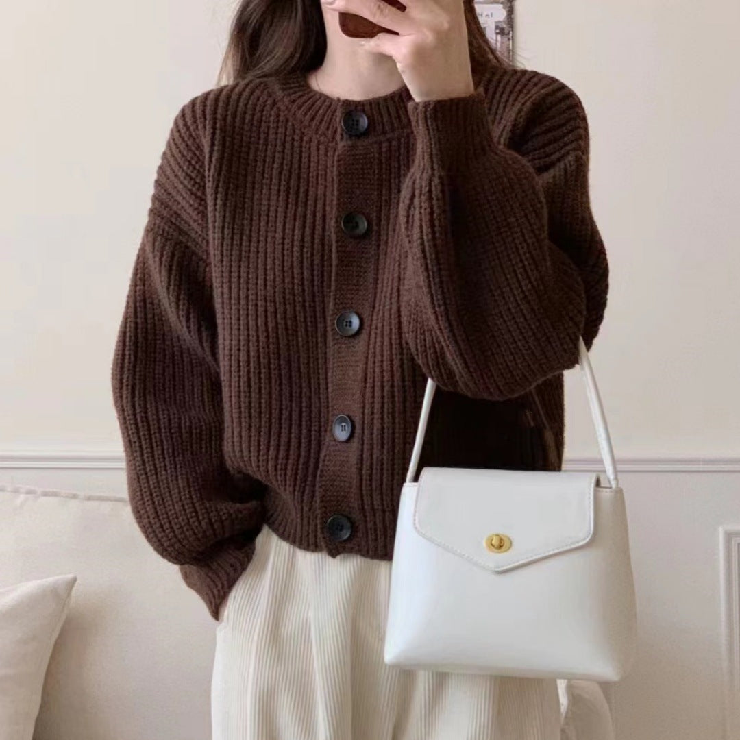 Damen modische Strickjacke mit knöpfbarem Design und balloonärmeln Drune