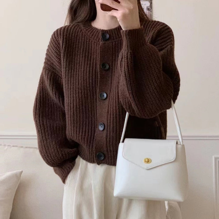 Damen modische Strickjacke mit knöpfbarem Design und balloonärmeln Drune