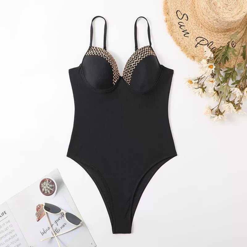 Damen Einteiler Badeanzug mit eleganten Überwurf-Details Drune