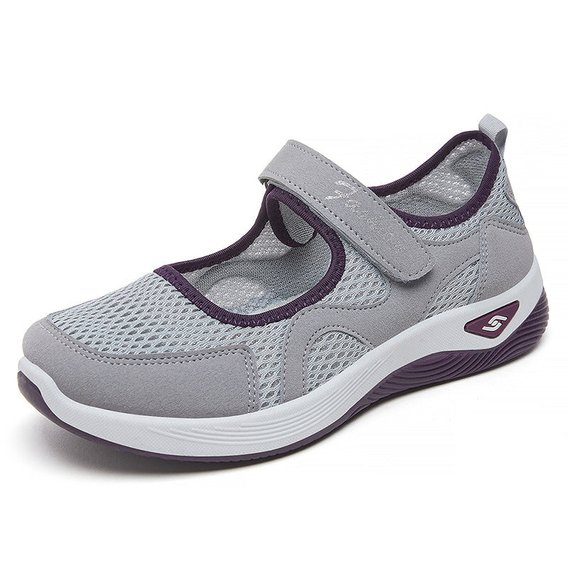 Damen nan atmungsaktiver Mary-Jane Walking-Schuh mit Klettverschluss, nahtlosem Mesh-Obermaterial und stoßdämpfender Leichtsohle Drune