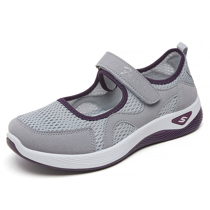 Damen nan atmungsaktiver Mary-Jane Walking-Schuh mit Klettverschluss, nahtlosem Mesh-Obermaterial und stoßdämpfender Leichtsohle Drune