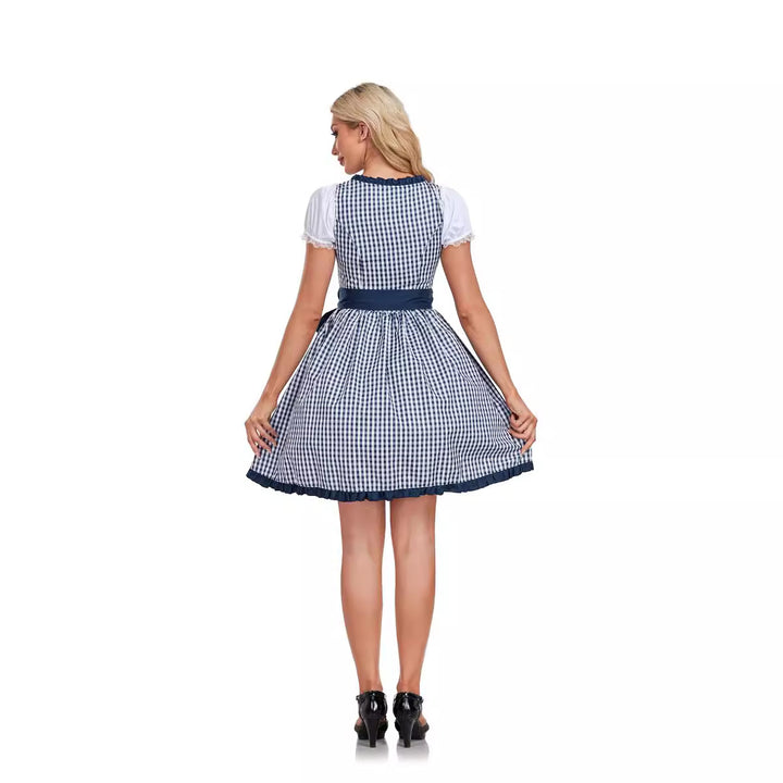 Damen nan kurzes Dirndl Trachtenkleid mit Schnürung Puffärmeln und Schürze Drune