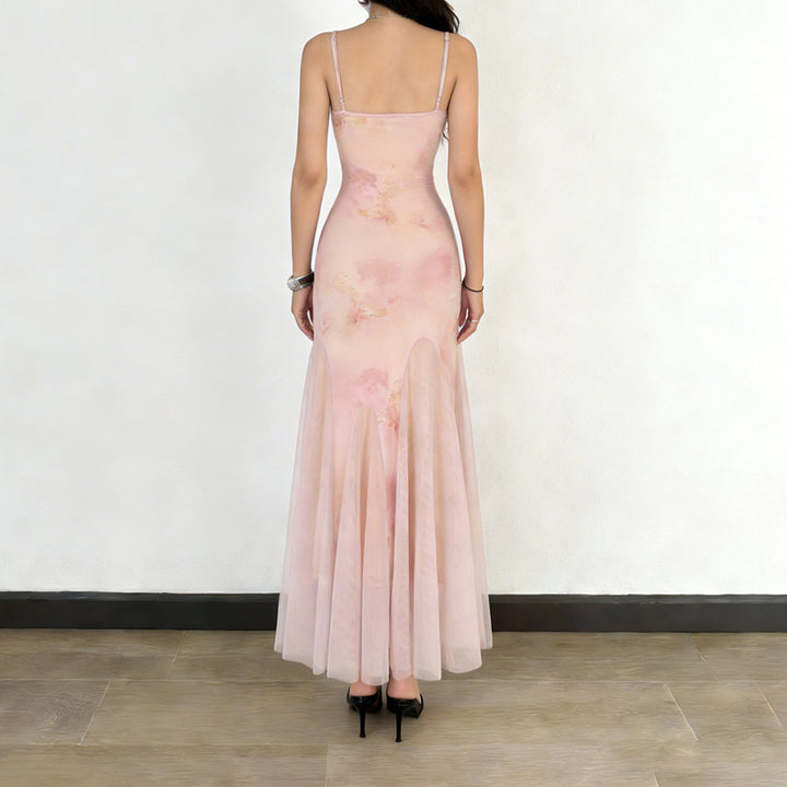 Damen elegantes Maxikleid aus transparenter Spitze und floralem Design Drune