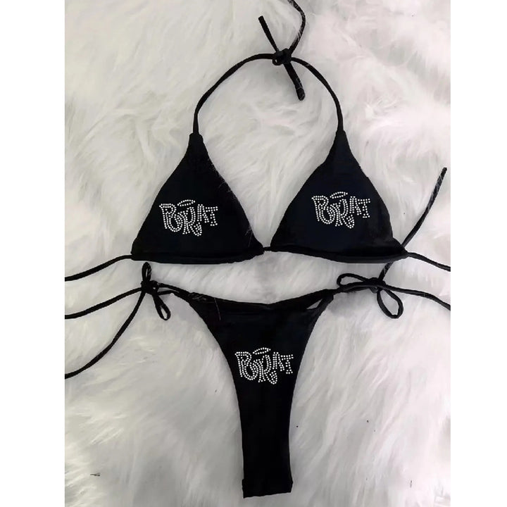 Damen Bikini-Set mit glitzerndem Druck und verstellbaren Trägern Drune