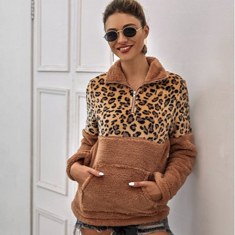 Damen Teddyjacke im trendigen Leo-Design und kuscheligem Material Drune