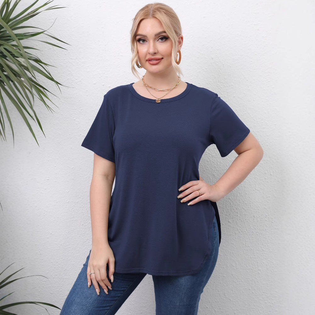 Damen lässiges T-Shirt mit seitlichen Eingrifftaschen Drune