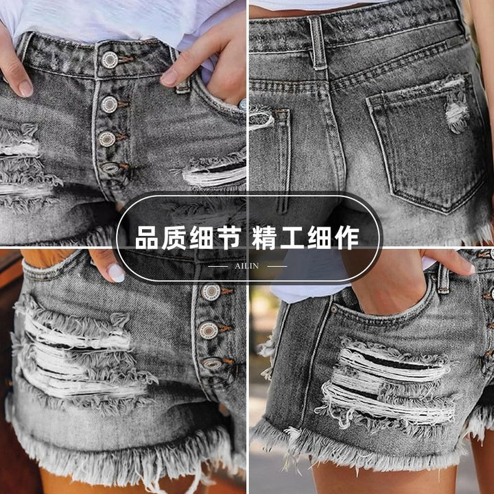 Damen Jeans-Shorts mit Fransen und Destroyed-Effekten Drune