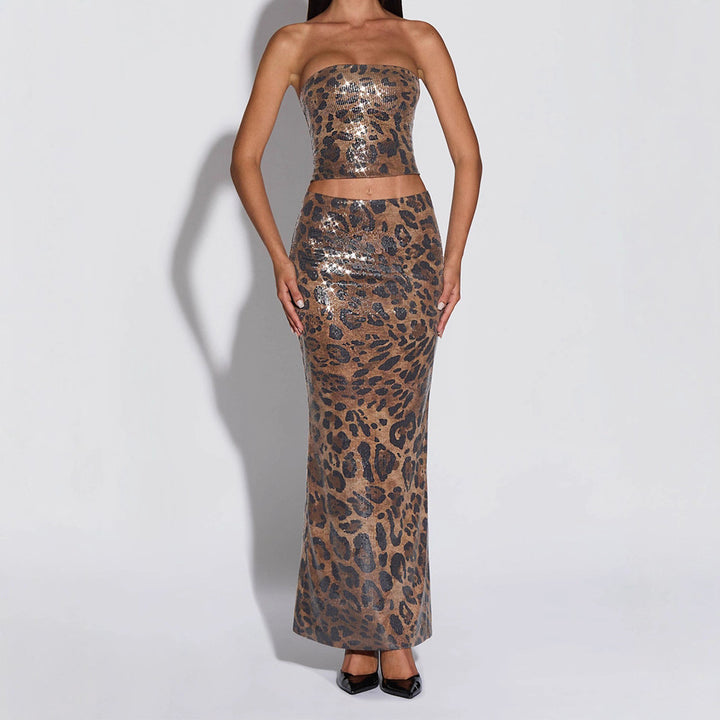 Damen Glamouröses Maxikleid mit Leopardenmuster Drune