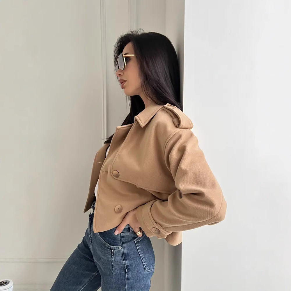 Damen Modische Kurzjacke mit doppelter Knopfleiste und lässigem Schnitt Drune