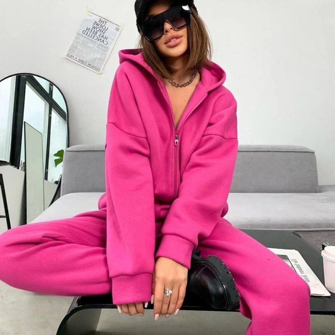 Damen nan weiches Reißverschluss-Hoodie und taillierte Komfort-Jogginghose Set mit innenliegendem Fleece Drune
