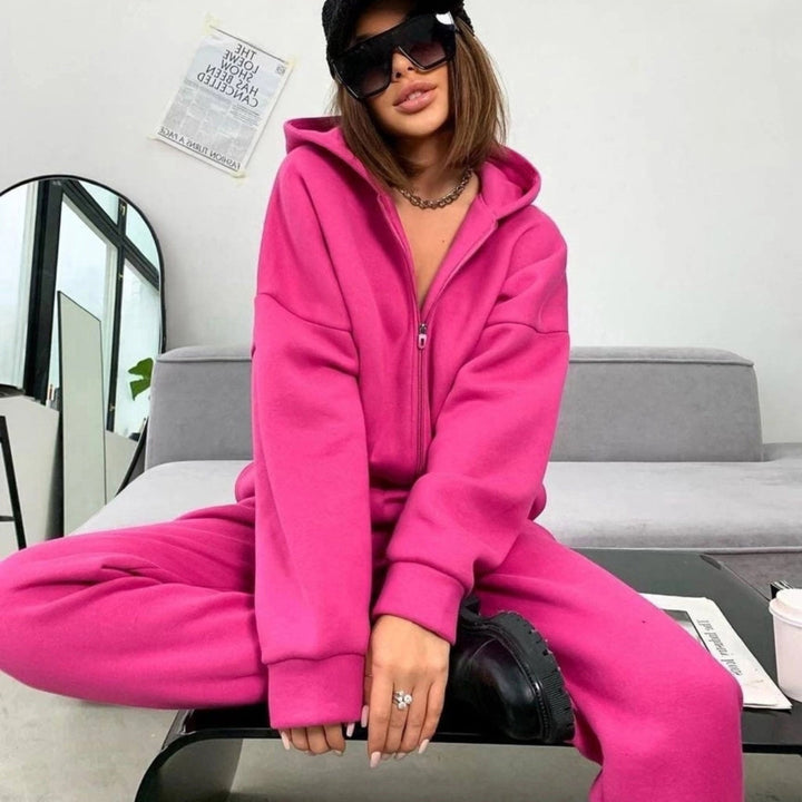 Damen nan weiches Reißverschluss-Hoodie und taillierte Komfort-Jogginghose Set mit innenliegendem Fleece Drune