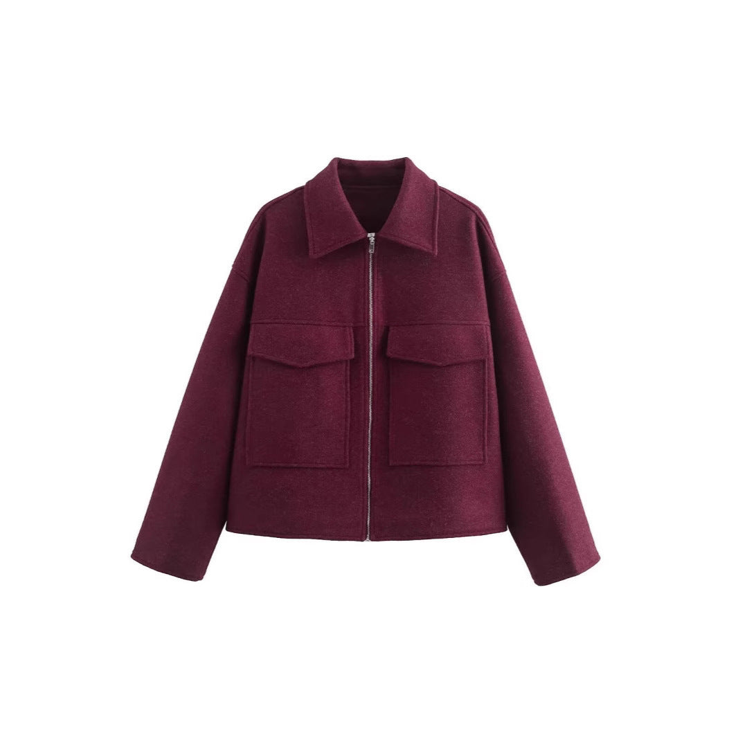 Damen lässige Jacke mit aufgesetzten Taschen und Reißverschluss Drune