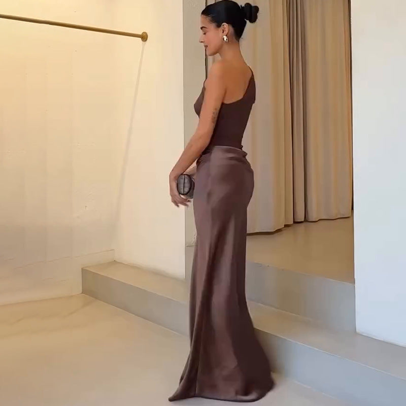 Damen elegantes Abendkleid mit asymmetrischem Schnitt und fließendem Design Drune