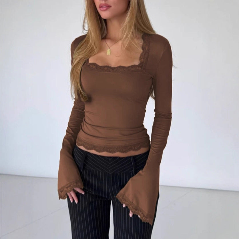 Damen Langarmshirt mit zartem Spitzenbesatz Drune
