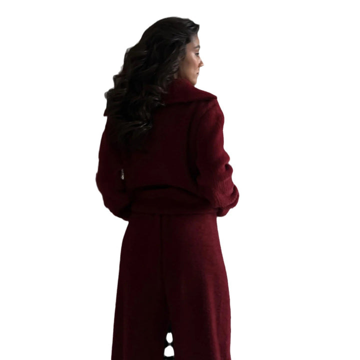 Damen Lässiges Strick-Loungewear-Set mit halbhoch geschlossenem Reißverschluss und lockerer Passform Drune