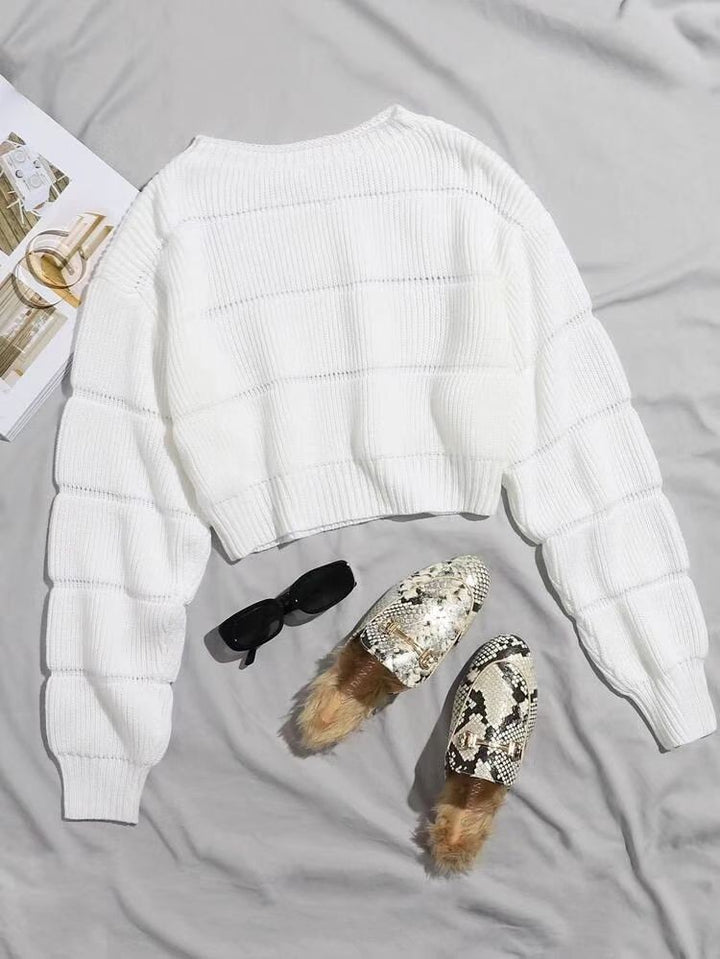 Damen Trendiger Strickpullover mit strukturierter Rippoptik und verkürztem Schnitt Drune