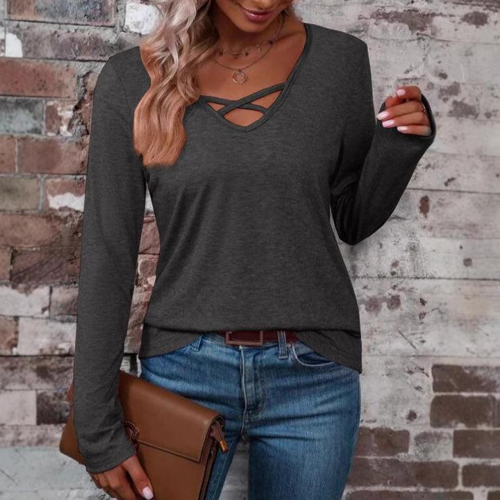 Damen langärmliges Shirt mit Kreuz-Ausschnitt Drune