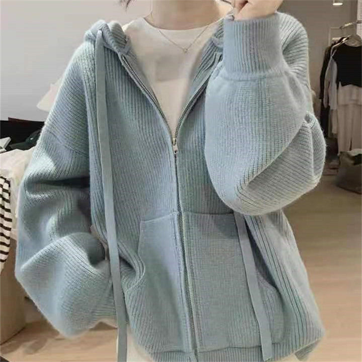 Damen Kapuzenjacke mit trendigem Rippstrickdesign und praktischen Taschen Drune