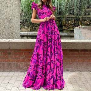 Damen Maxikleid mit Volantärmeln und schwingendem Rock Drune