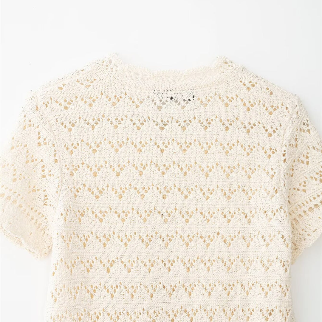 Damen feine Kurzarm-Bluse mit romantischem Spitzenmuster Drune