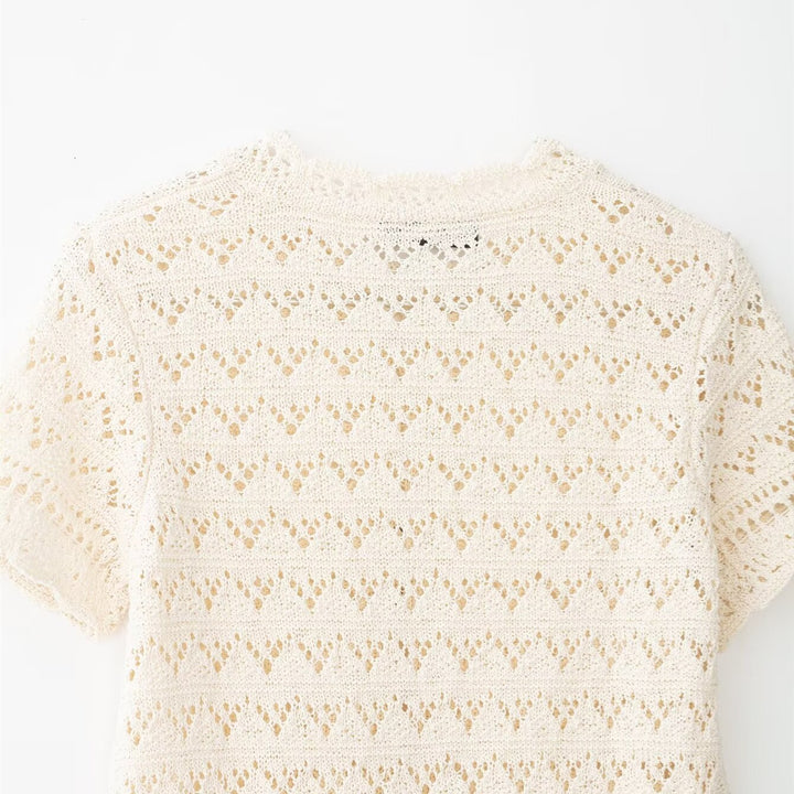 Damen feine Kurzarm-Bluse mit romantischem Spitzenmuster Drune