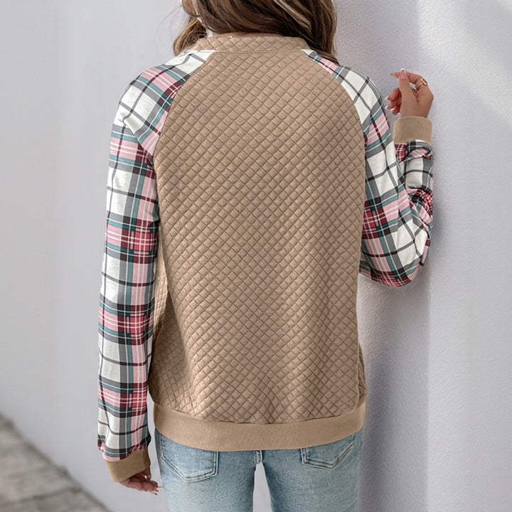 Damen modischer Pullover mit Karomuster und Reißverschluss Drune