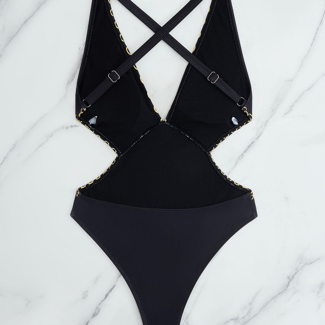 Damen Einteiler Badeanzug mit elegantem Muster und schimmernden Details Drune