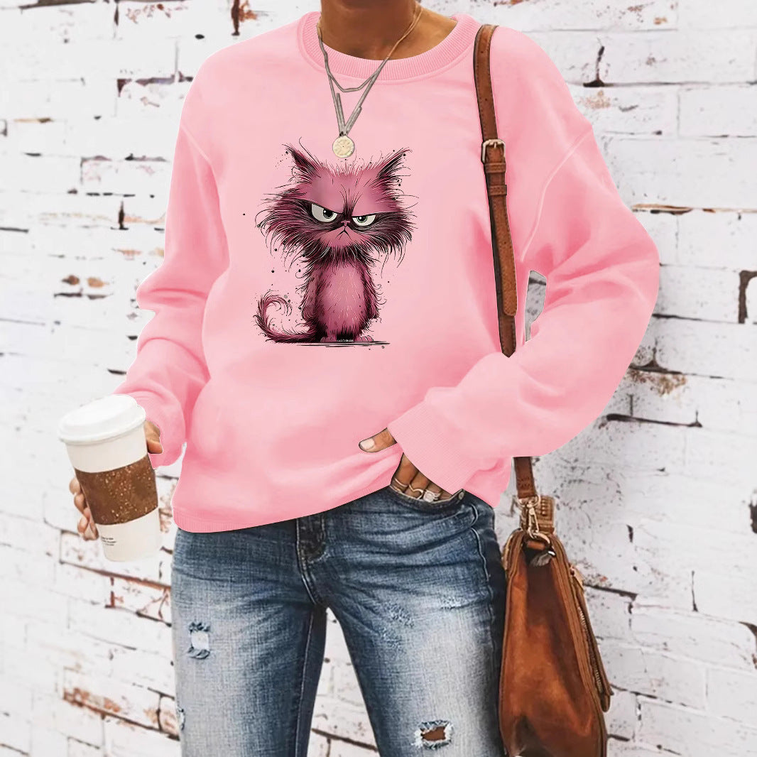 Damen Sweatshirt mit kreativem Katzenmotiv Drune