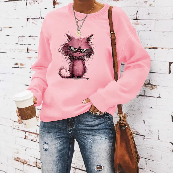 Damen Sweatshirt mit kreativem Katzenmotiv Drune