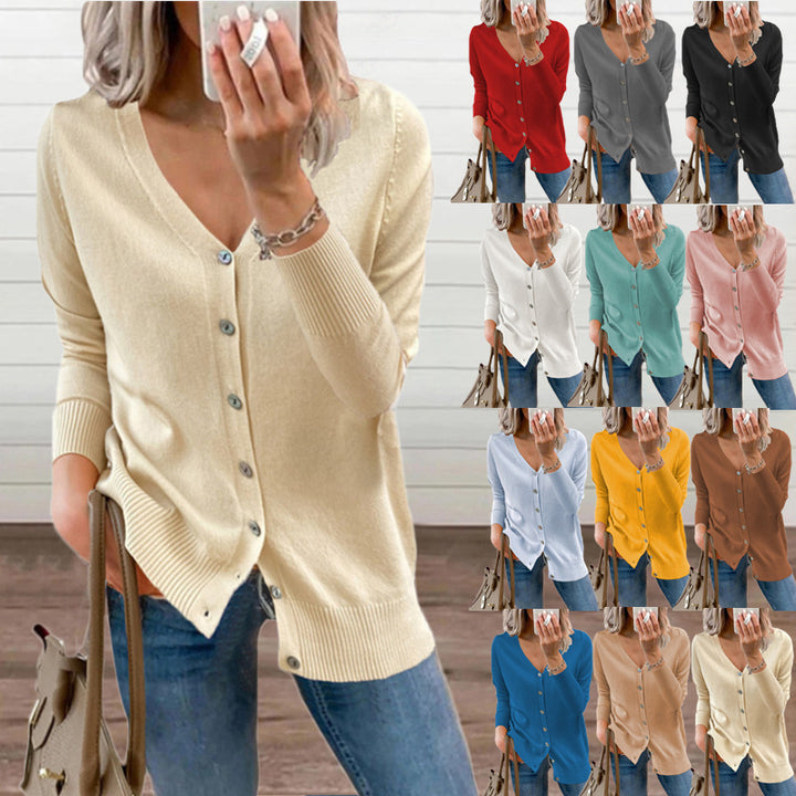 Damen Strickjacke mit modernen Knopfdetails und tiefem V-Ausschnitt Drune